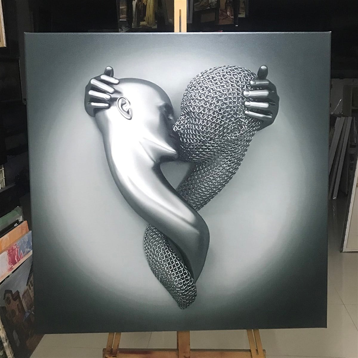 Kanvas Tablo Kare Öpüşen Çift Soyut Kanvas Tablo Modelleri | Modern Canvas Tablo Setleri Kare Soyut Tablolar KARAHAN ÇERÇEVE ve KANVAS TABLO