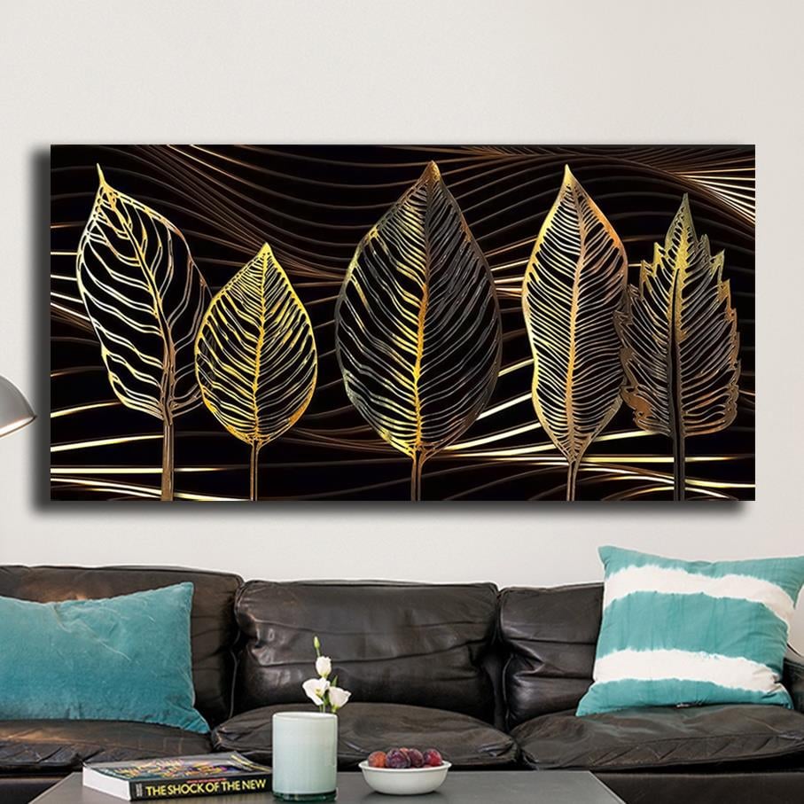 Modern Gold Yapraklar Beşli Kanvas TabloModern Gold Yapraklar Beşli Kanvas TabloKanvas Çiçek Tabloları