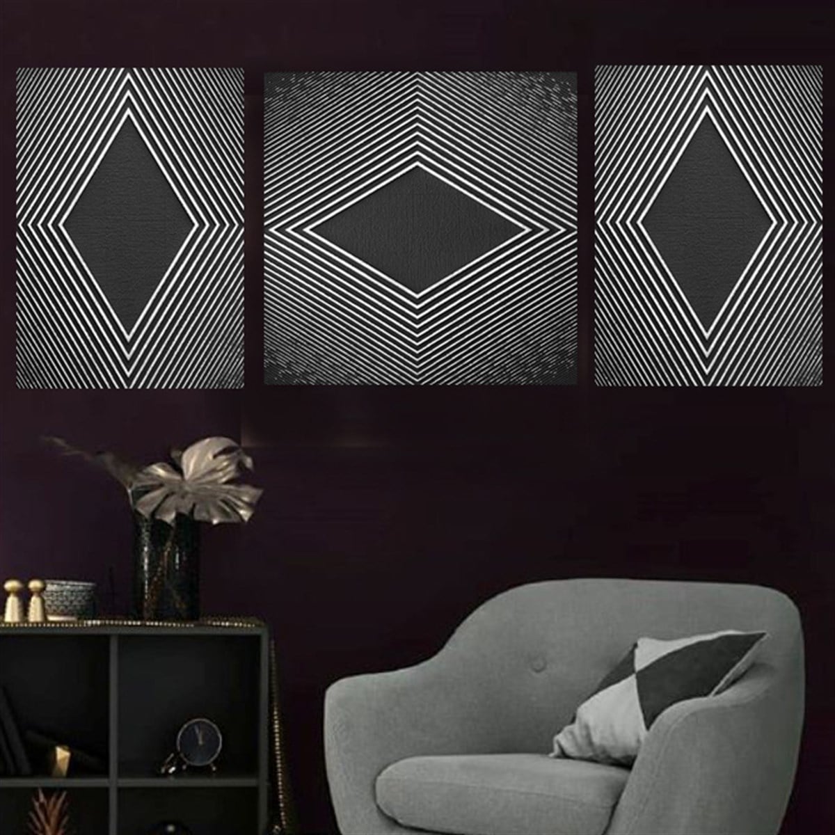 Modern Kanvas Tablo Gümüş 3 lü Set 84 Soyut Tablo Modelleri | Çerçeveli Modern Kanvas Tablo Seti 3 lü Kanvas Tablo KARAHAN ÇERÇEVE ve KANVAS TABLO