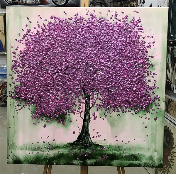 Pembe Sim İşlemeli Kanvas Ağaç Tablosu