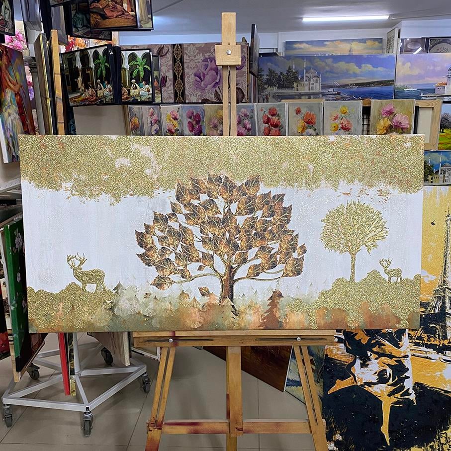 Sim İşlemeli Ağaç ve Geyik Kanvas TabloSim İşlemeli Ağaç ve Geyik Kanvas TabloSimli Çiçek Tabloları