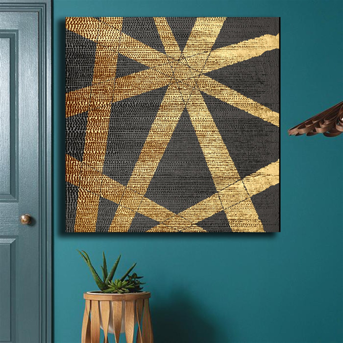 Soyut Kanvas Tablo Modelleri | Modern Canvas Tablo SetleriSoyut Kanvas Tablo Siyah Altın Şerit KareKare Soyut Tablolar