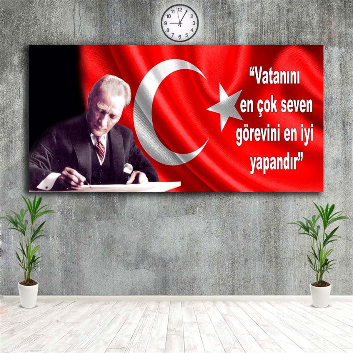 Türk Bayraklı Yazılı Atatürk Yatay Kanvas TabloTürk Bayraklı Yazılı Atatürk Yatay Kanvas TabloKanvas ATATÜRK Tabloları