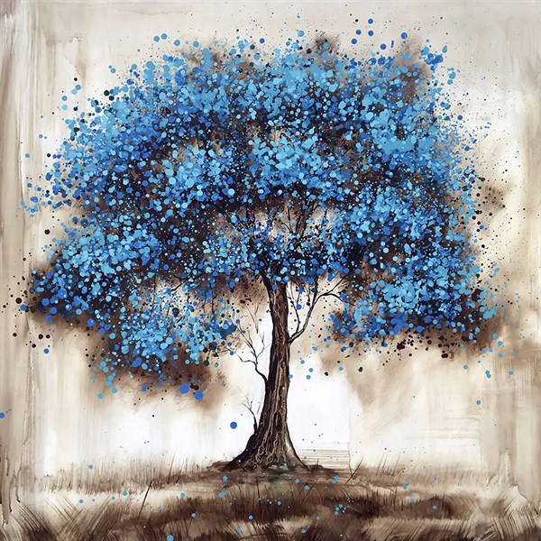 Kare Mavi Renkli Ağaç Kanvas Tablo