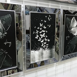 Ayna Çerçeveli Kelebekler | Kanvas Tablo Setleri