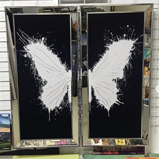 Ayna Çerçeveli Tablo İkili Beyaz Kelebek