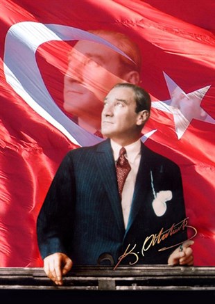 Bayrak ve Siluetli Mustafa Kemal Atatürk Kanvas Tablo