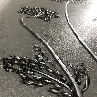 Kanvas Çiçek Tablo Dikey Gümüş Kabartmalı