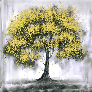 Kare Sarı Renkli Ağaç Kanvas Tablo
