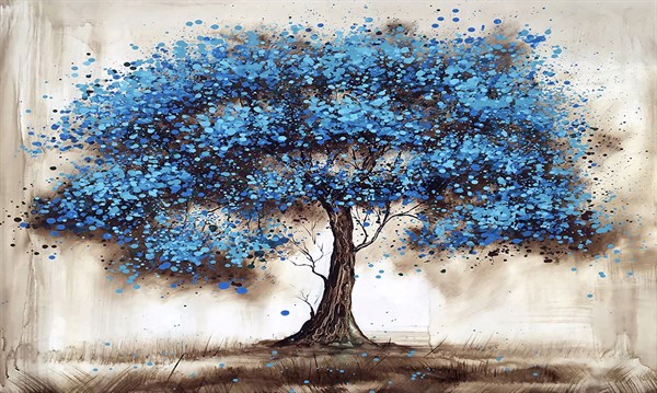 Yatay Mavi Ağaç Kanvas Tablo