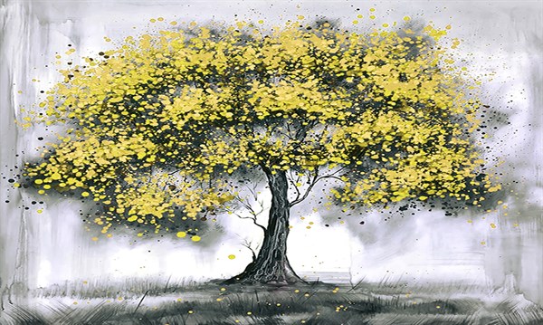 Yatay Sarı Ağaç Kanvas Tablo