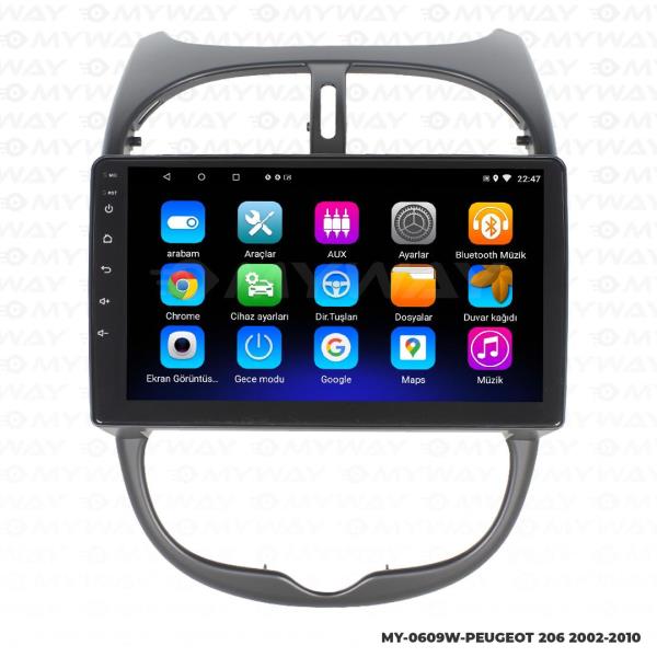 Audio StationPeugeot 206 9 inç Android Navigasyon ve Multimedya Sistemi 1998-2010
