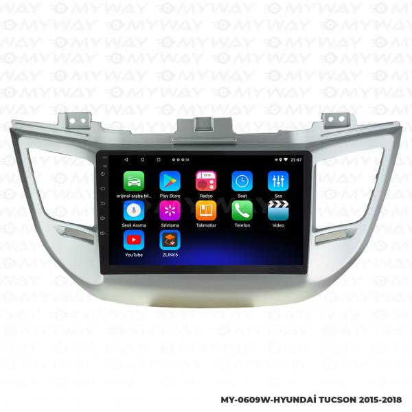 Audio StationHyundai Tucson 9 inç Android Navigasyon ve Multimedya Sistemi Gri Çerçeve 2015-2017