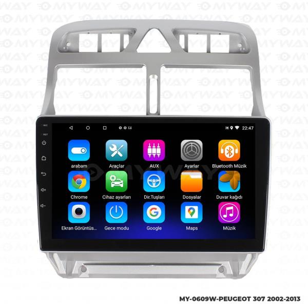 Audio StationPeugeot 307 9 inç Android Navigasyon ve Multimedya Sistemi 2001-2008