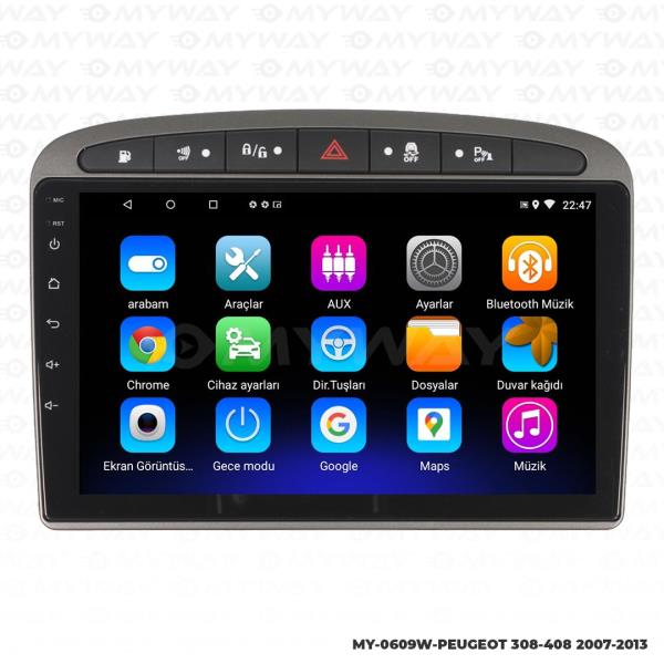 Audio StationPeugeot 308 9 inç Android Navigasyon ve Multimedya Sistemi 2008-2013