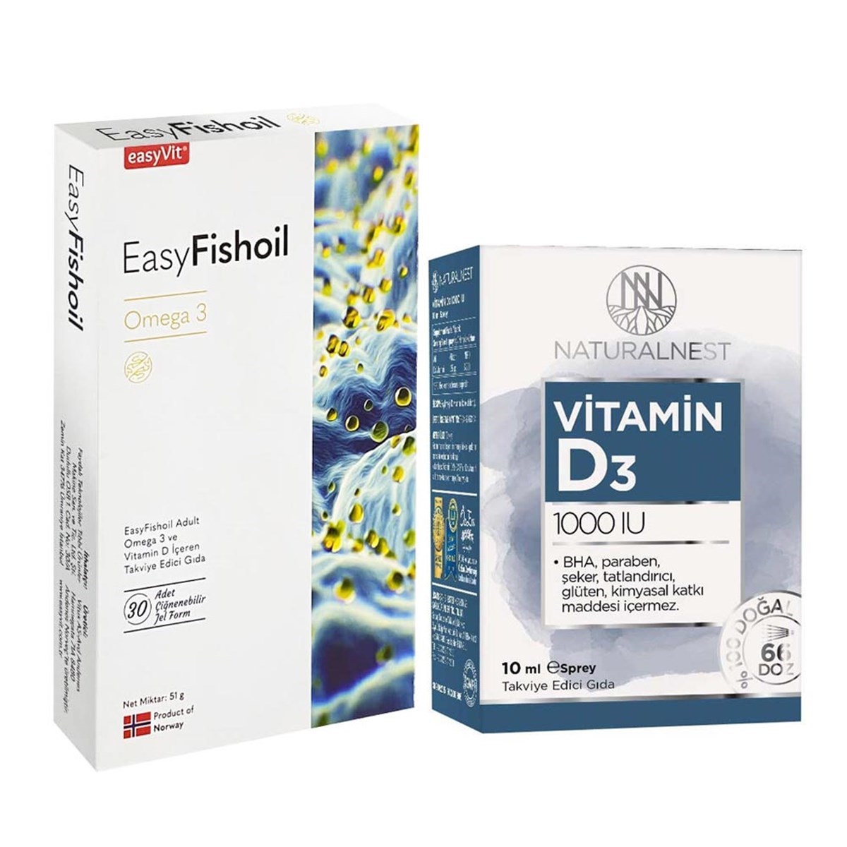 EasyFishoil Yetişkin Omega 3 + NaturalNest Vitamin D3 1000 IU 10 ml Sprey |  Vitamin Dolabı