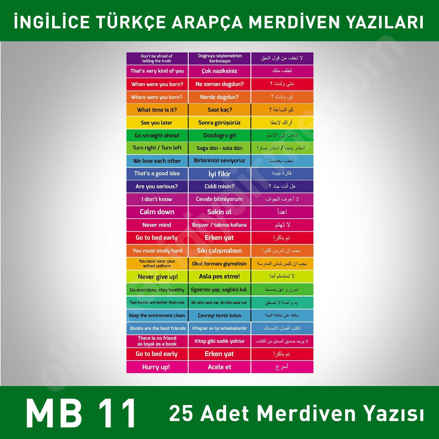 Arapça Türkçe İngilizce MB 011