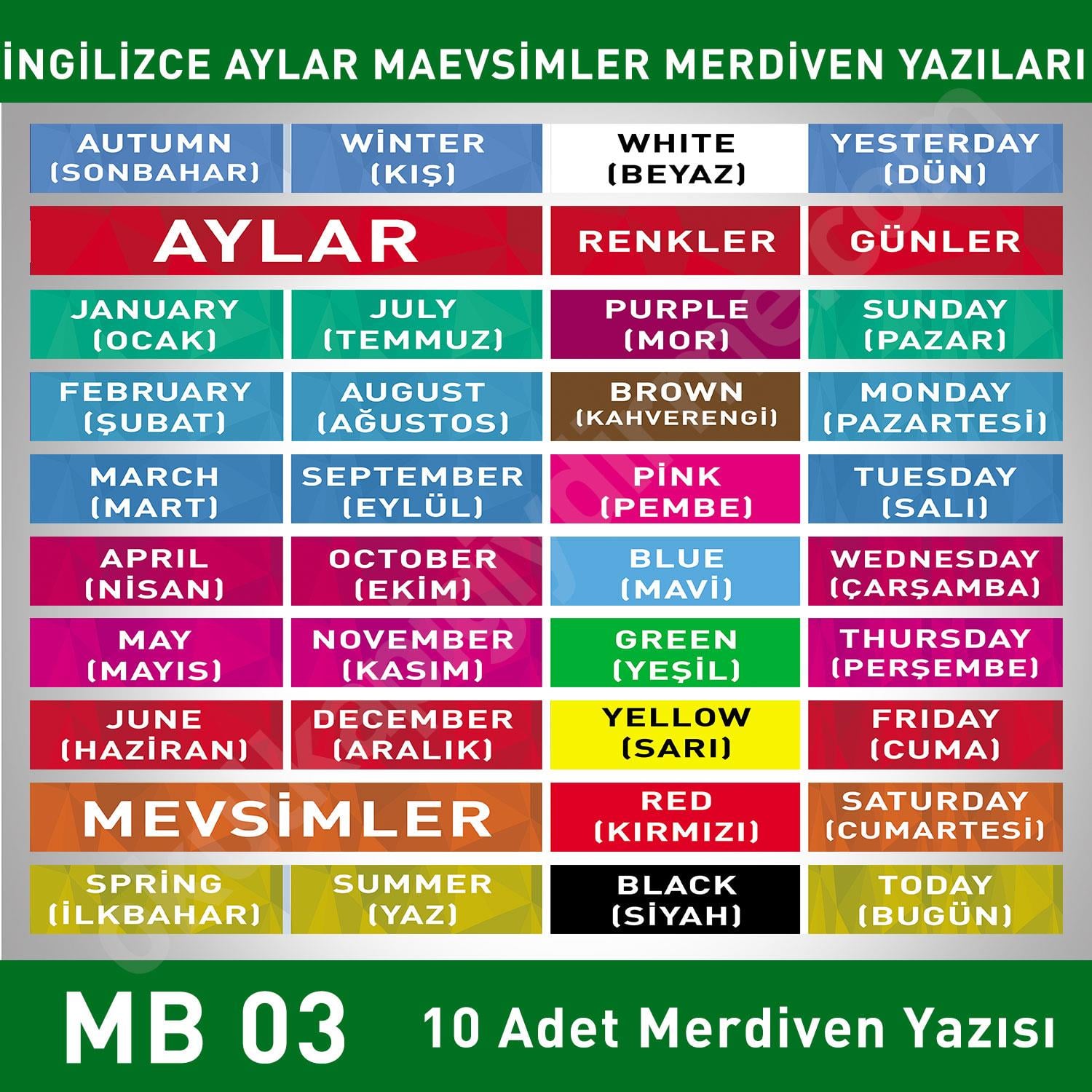 İngilizce Aylar Mevsimler MB 003