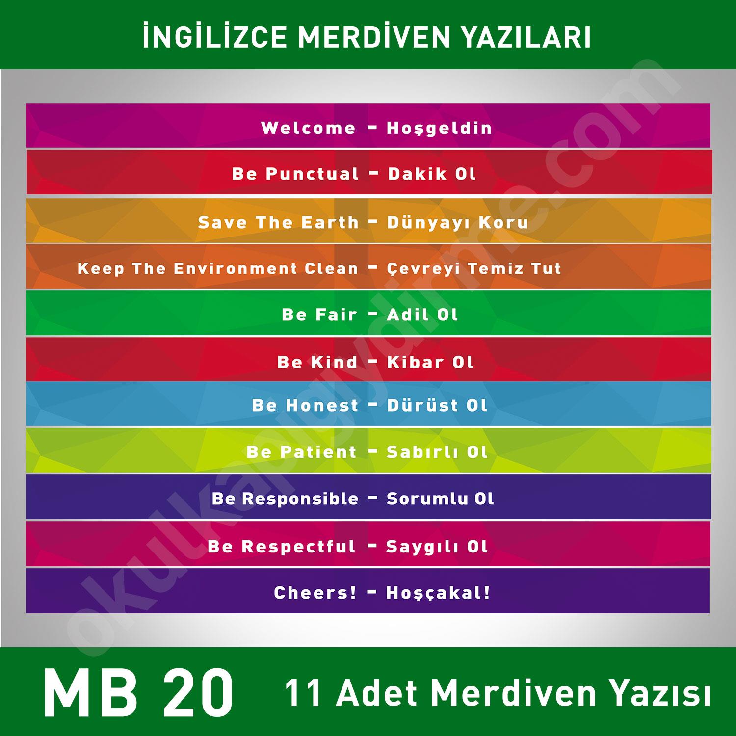 Merdiven Basamakları İngilizce Türkçe MB 020