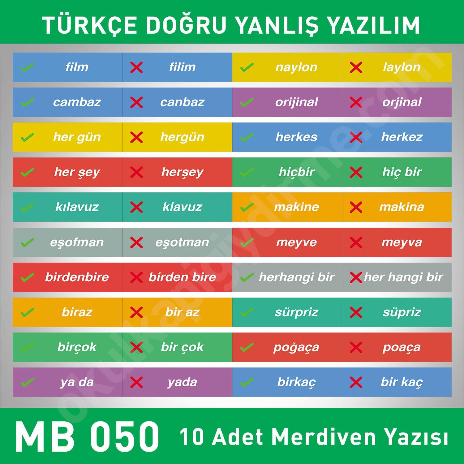 Merdiven Basamakları Türkçe Doğru Yanlış Yazım MB 050