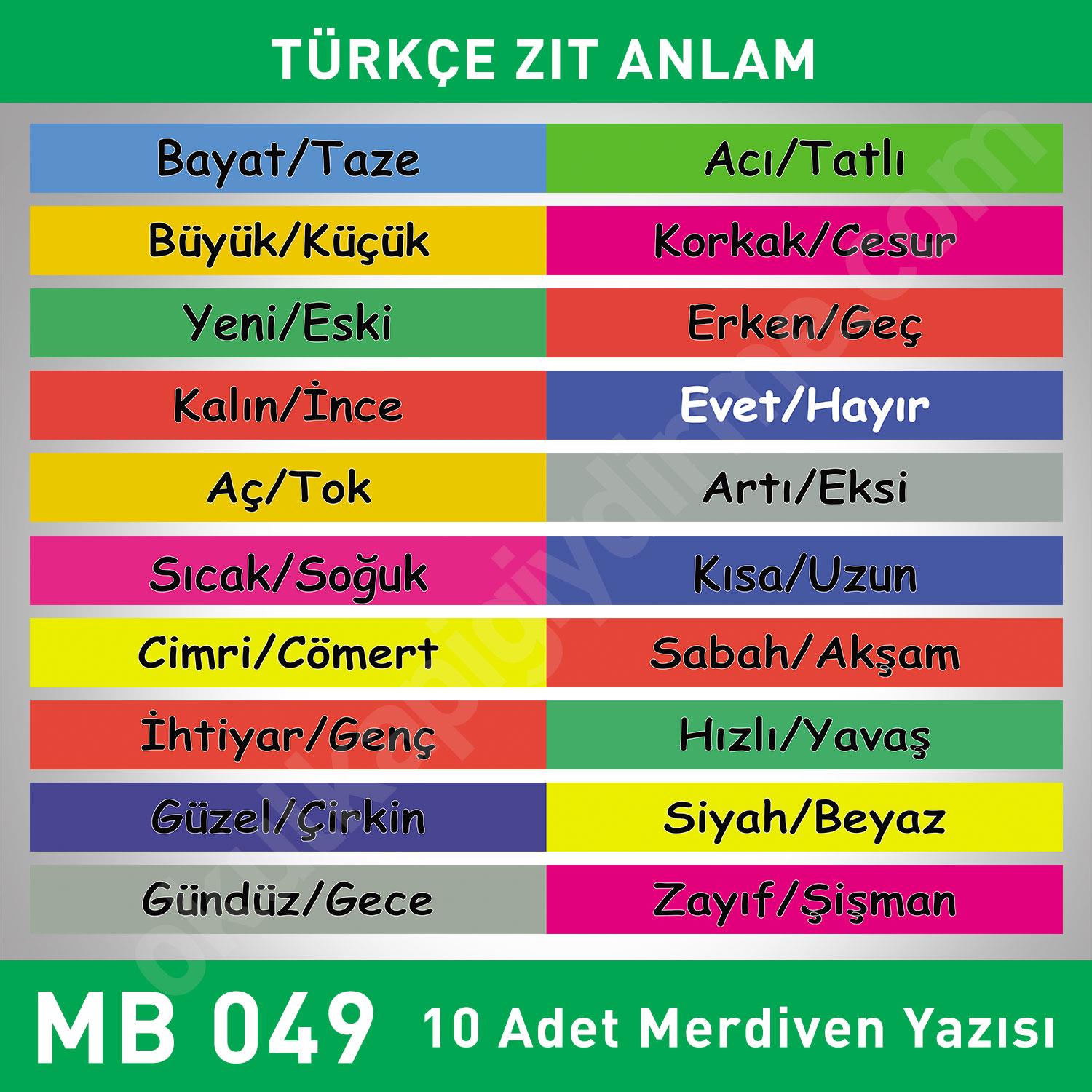 Merdiven Basamakları Türkçe Zıt Anlam MB 049