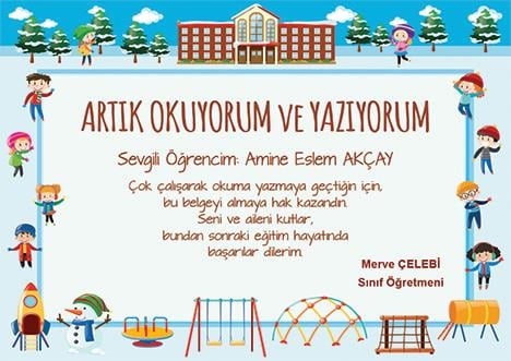 Artık Okuyorum ve Yazıyorum Belgesi OYB 1