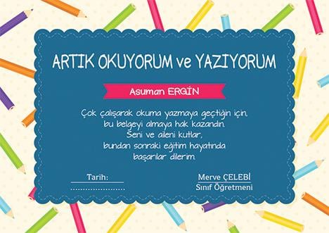 Artık Okuyorum ve Yazıyorum Belgesi OYB 3