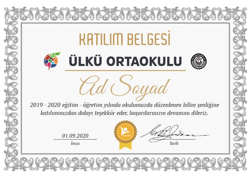 Tübitak Bilim Fuarı Katılım Belgesi BFKB 07