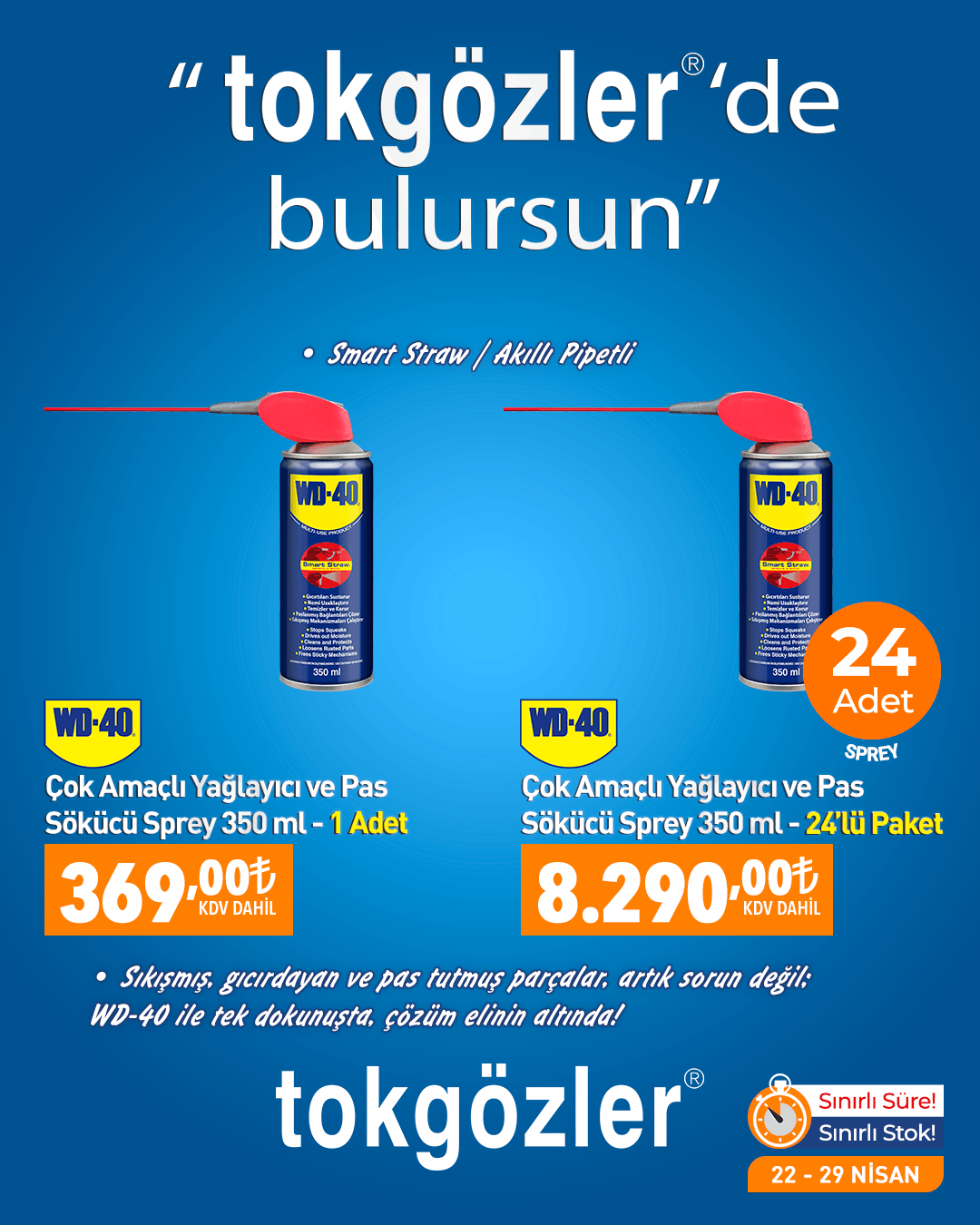 B1000557 - 22.04.2026 - WD-40 Çok Amaçlı Yağlayıcı ve Pas Sökücü Sprey 350 ml. (Smart Straw  Akıllı Pipetli) Adet ve 24