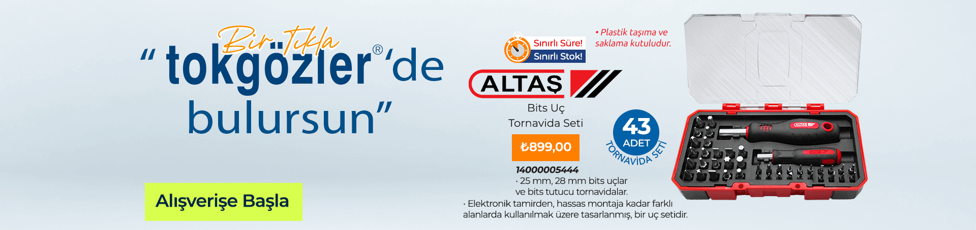 Altaş 14000005444 Bits Uç Tornavida Seti 43 Parça