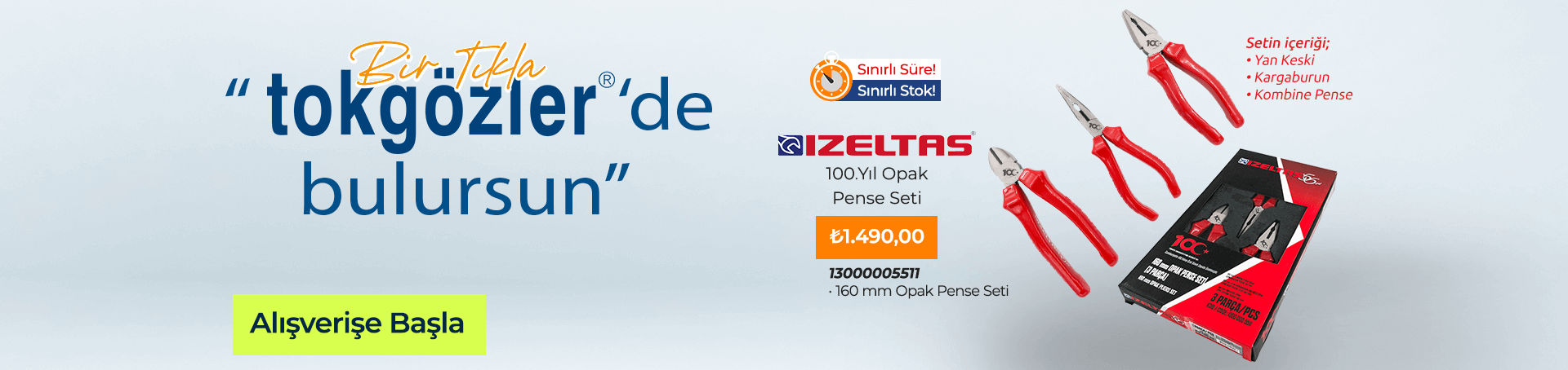 B1000468 - 15.06.2025 - İzeltaş 13000005511 100.Yıl 160 mm Opak Pense Seti - 3 Parça