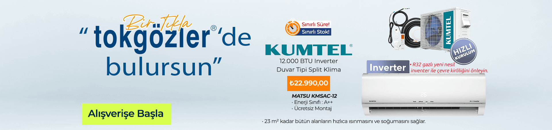 B1000470 - 22.06.2025 - Kumtel Matsu KMSAC-12 A++ 12.000 BTU Inverter Duvar Tipi Split Klima