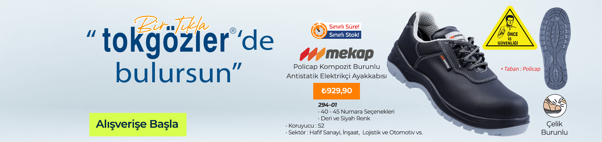 B1000482 - 03.08.2025 - Mekap 294-01 Policap S2 Kompozit Burunlu Antistatik Elektrikçi Ayakkabısı