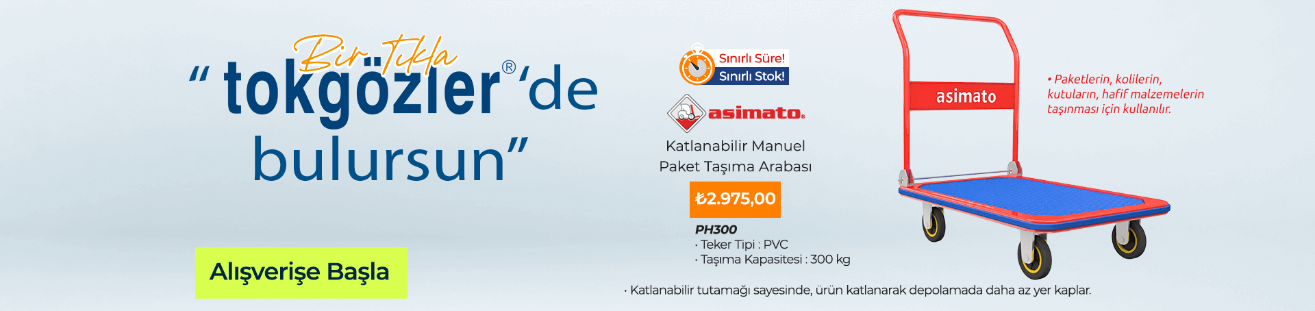 B1000494 - 14.09.2025 - Asimato PH300 Katlanabilir Manuel Paket Taşıma Arabası 300 kg