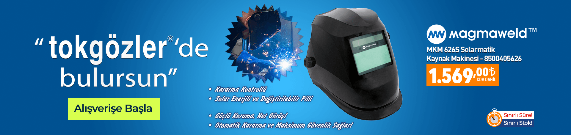 B1000569 - 29.04.2026 - Magmaweld MKM 626S Solarmatik Kaynak Maskesi 8500405626