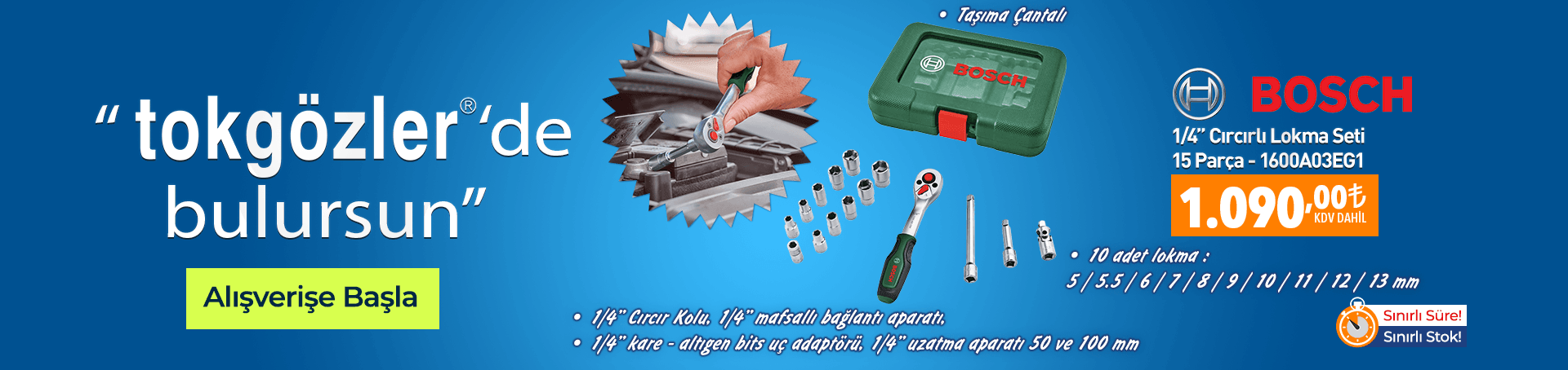 B1000573 - 13.05.2026 - Bosch 1-4 Cırcırlı Lokma Seti 15 Parça - 1600A03EG1