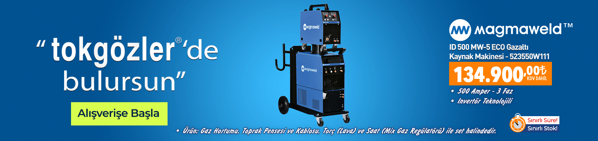 B1000581 - 10.06.2026 - Magmaweld ID 500 MW-5 ECO 500 Amper Gazaltı Kaynak Makinesi 3 Faz Grubu 523550W111