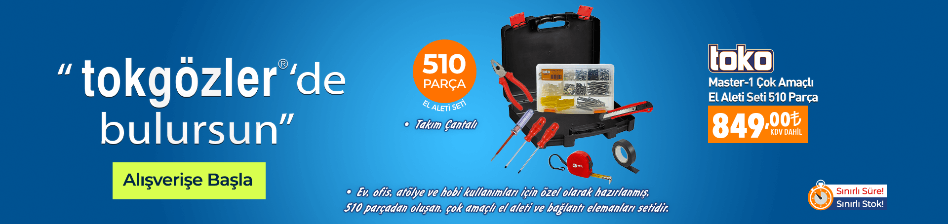 B1000587 - 05.07.2026 - Toko Master-1 Çok Amaçlı El Aleti Seti 510 Parça Takım Çantalı