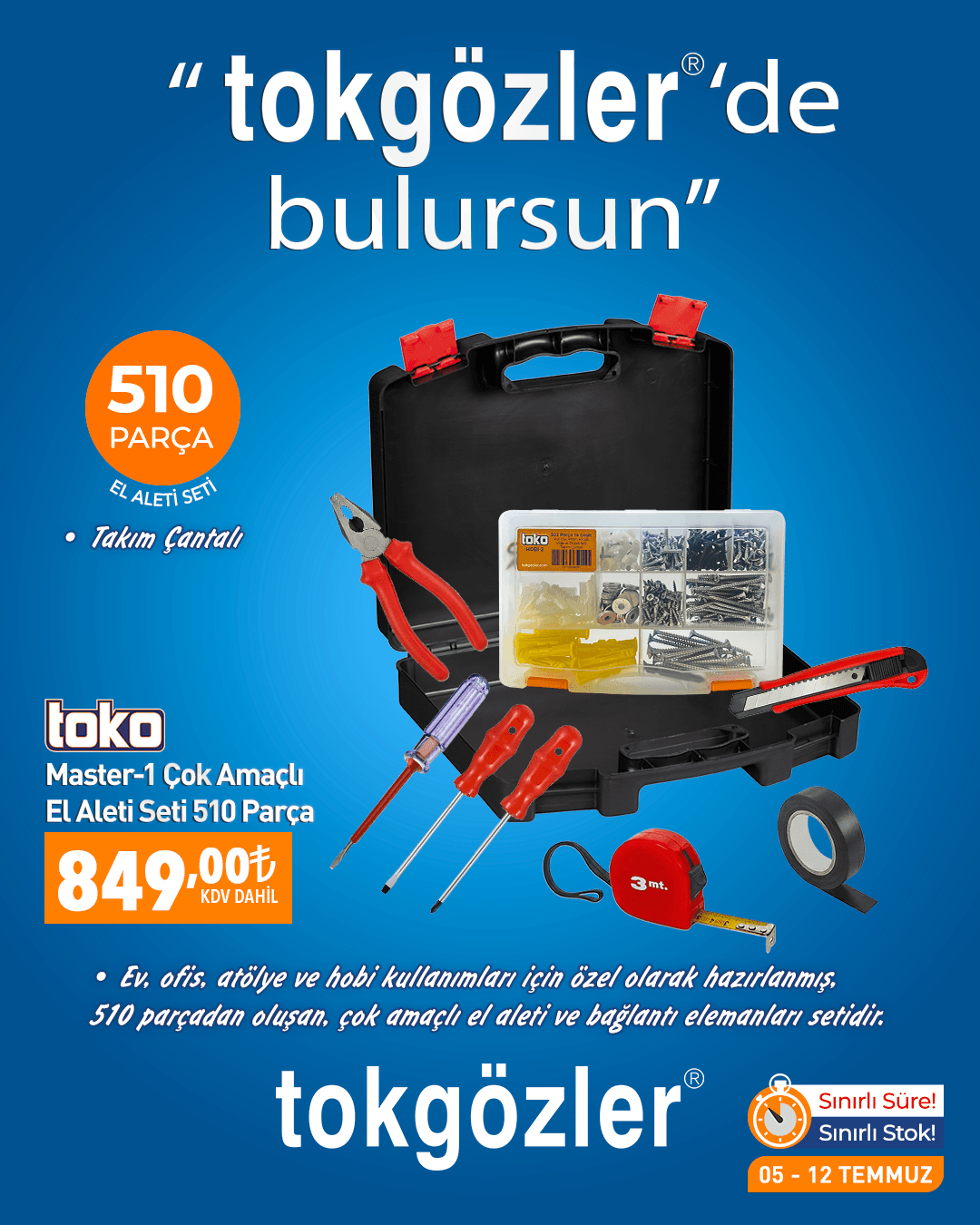 B1000587 - 05.07.2026 - Toko Master-1 Çok Amaçlı El Aleti Seti 510 Parça Takım Çantalı
