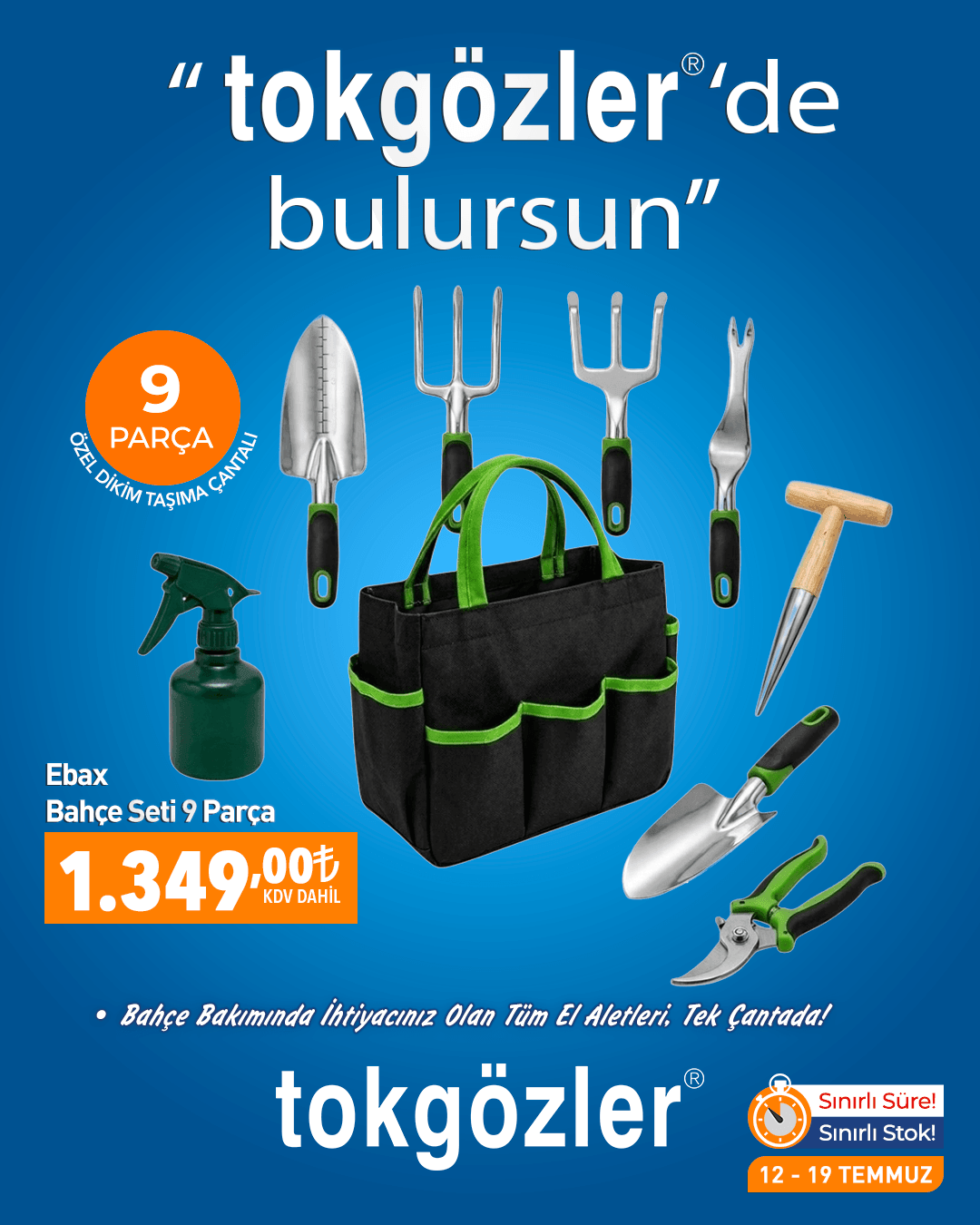 B1000589 - 12.07.2026 - Ebax Çantalı Bahçe Seti 9 Parça
