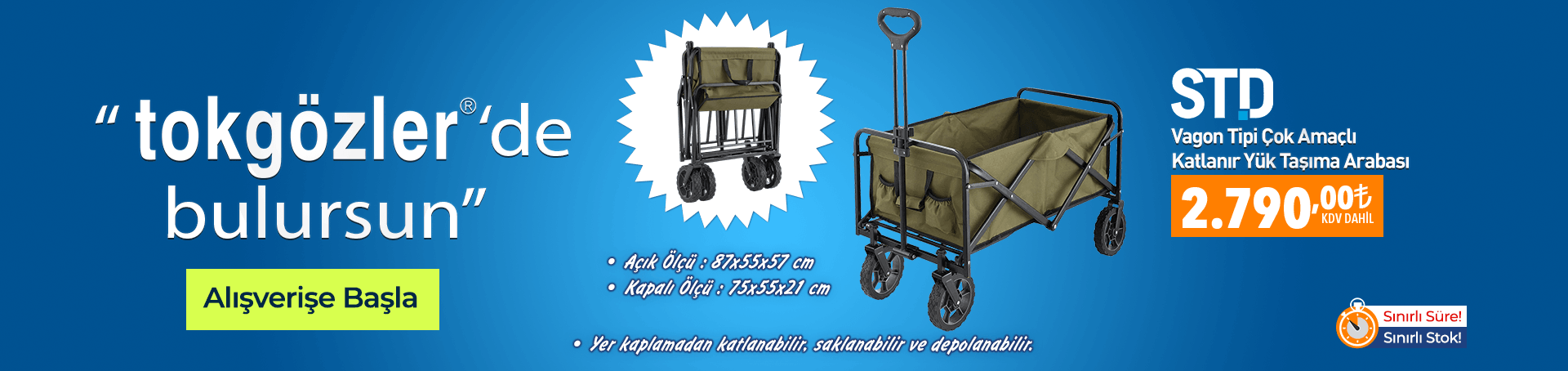 B1000591 - 19.07.2026 - Std Vagon Tipi Çok Amaçlı Katlanır Yük Taşıma Arabası