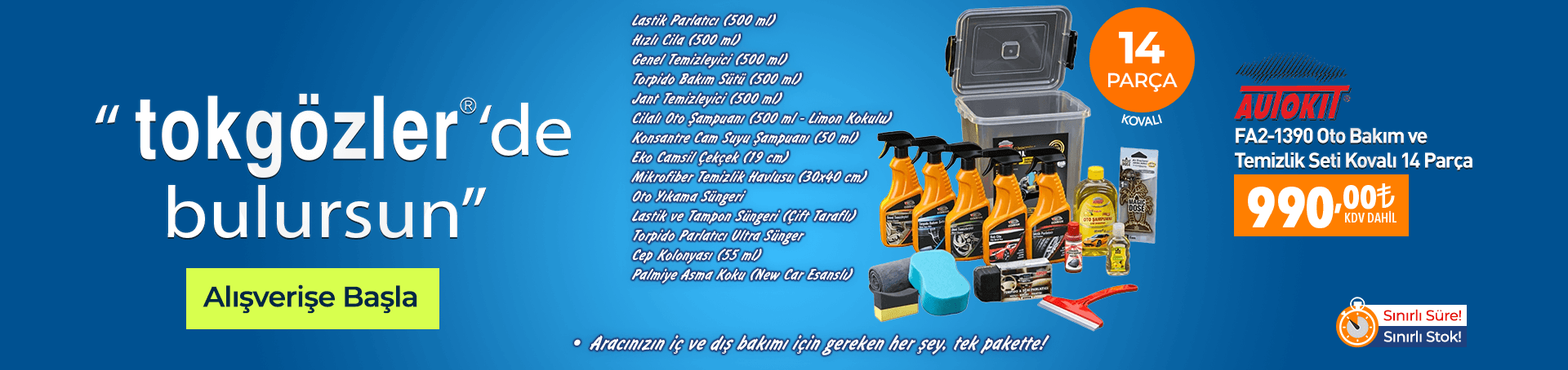 B1000599 - 16.08.2026 - Autokit FA2-1390 Oto Bakım ve Temizlik Seti Kovalı 14 Parça