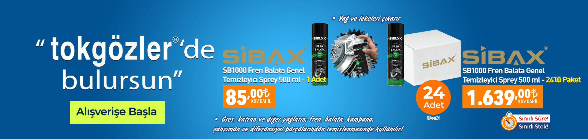 B1000602 - 26.08.2026 - Sibax SB1000 Fren Balata Genel Temizleyici Sprey 500 ml