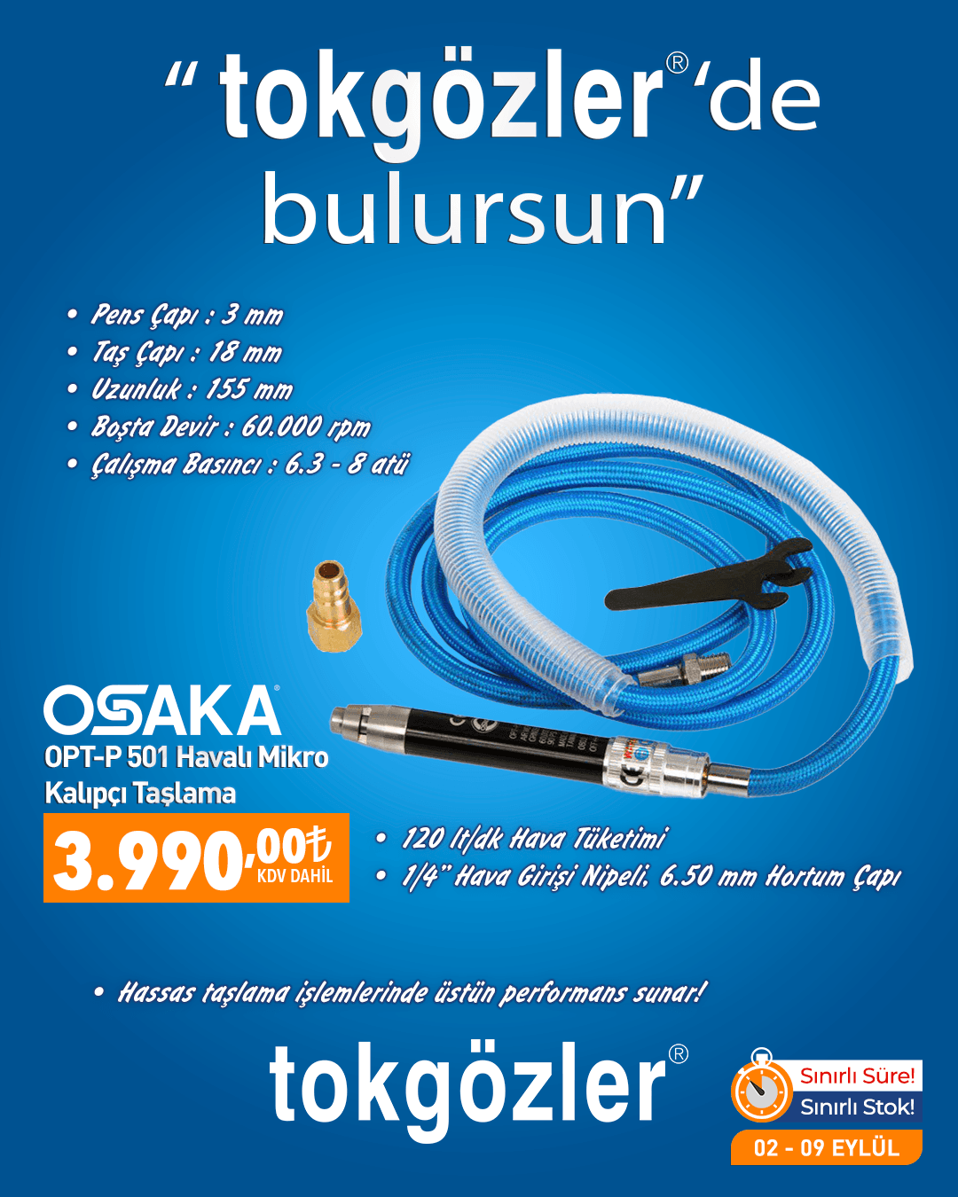 B1000604 - 02.09.2026 - Osaka OPT-P 501 Havalı Mikro Kalıpçı Taşlama