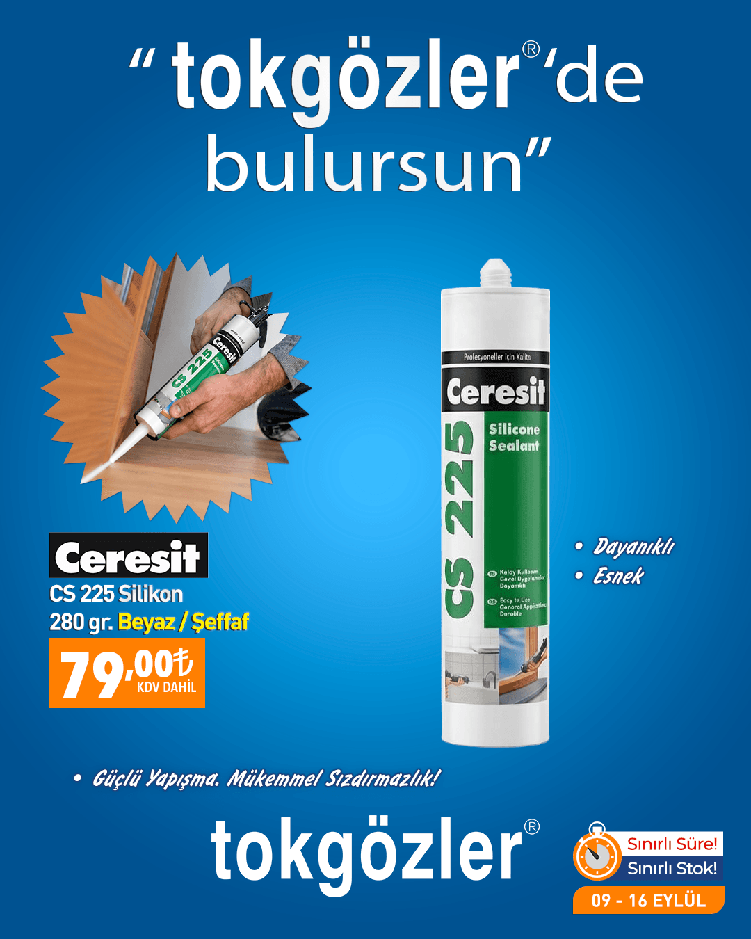 B1000606 - 09.09.2026 - Ceresit CS 225 Silikon Beyaz - Şeffaf 280 gr