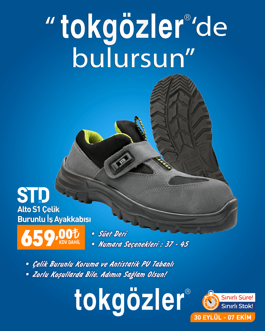 B1000612 - 30.09.2026 - Std Alto S1 Çelik Burunlu İş Güvenlik Ayakkabısı