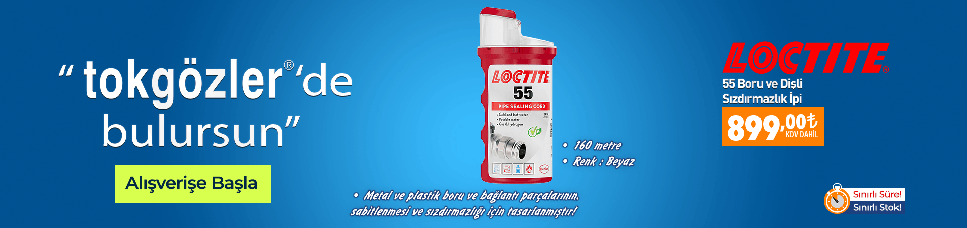 B1000614 - 07.10.2026 - Loctite 55 Boru ve Dişli Sızdırmazlık İpi 160 metre