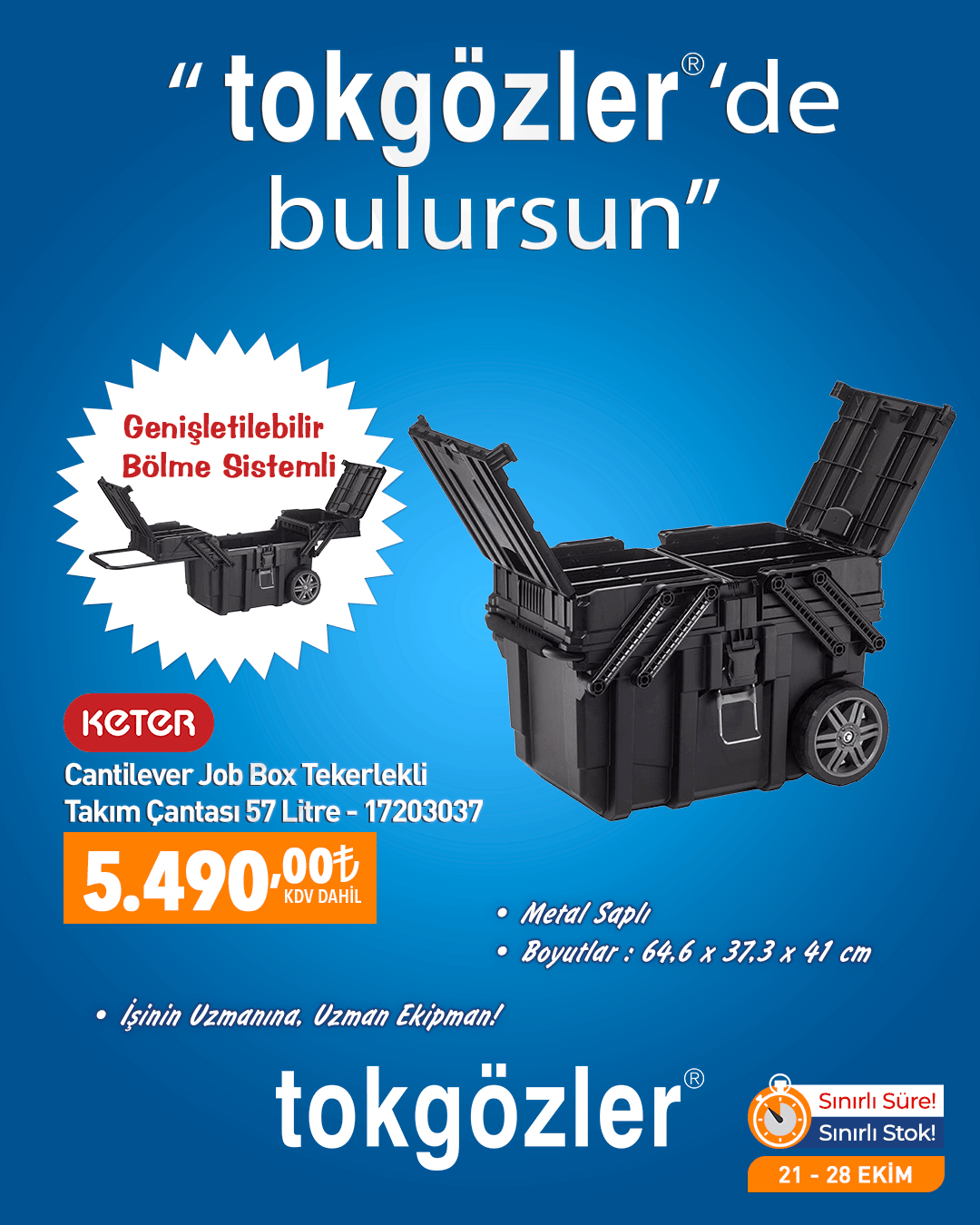 B1000618 - 21.10.2026 - Keter Cantilever Job Box Tekerlekli Takım Çantası 57 Litre - 17203037