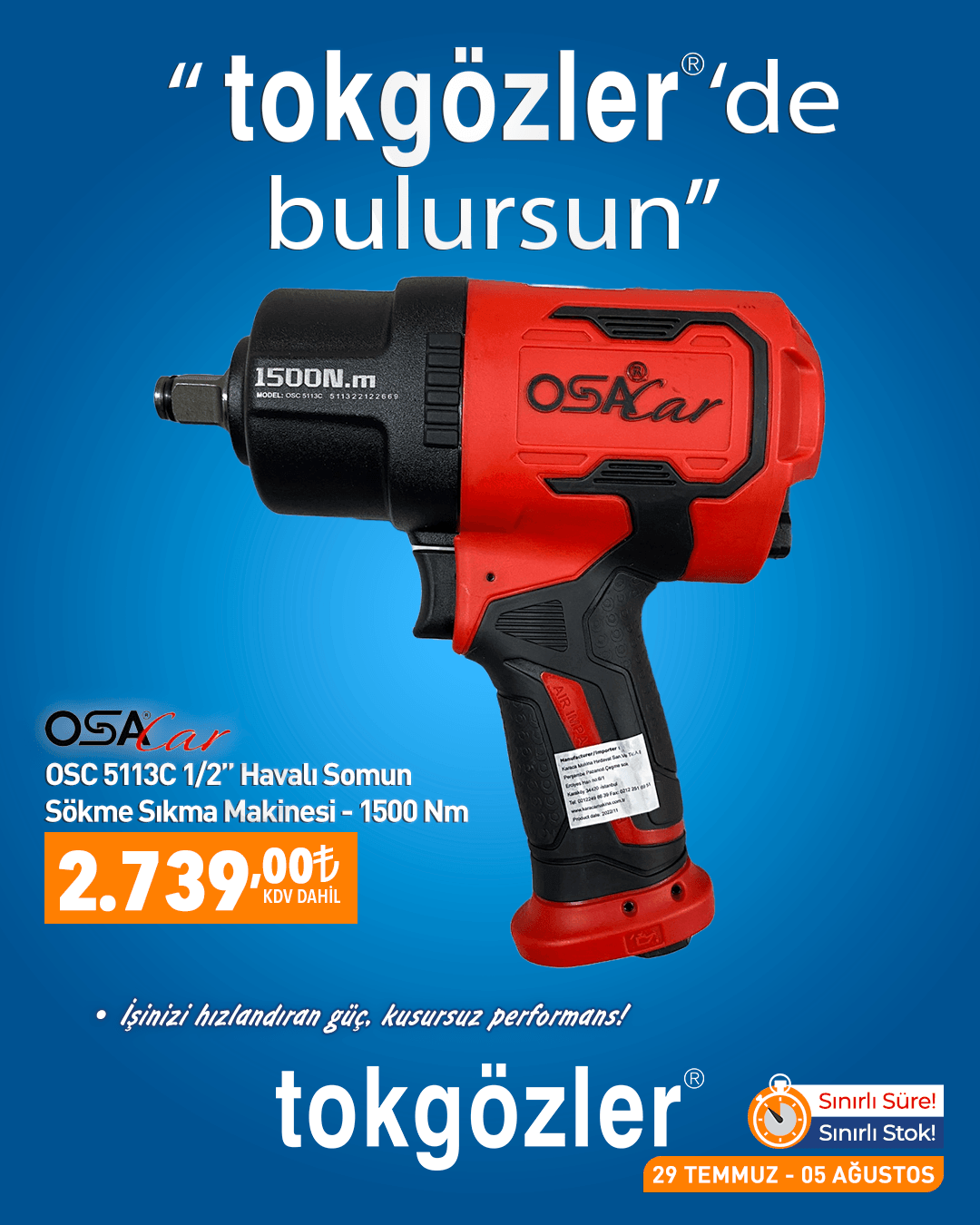 Osacar OSC 5113C Havalı Somun Sökme Sıkma Makinesi 1500 Nm