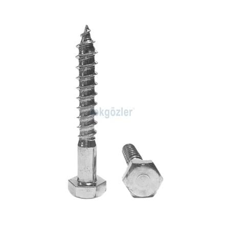 10x40 DIN 571 6.8 Kalite AKB (Altı Köşe Başlı) Demir Trifon Vida Beyaz